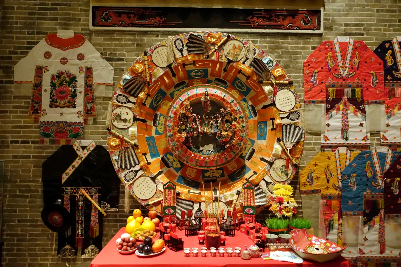 A colorful qijiepan, or Seven Sisters display, exhibited in the Hong Kong Museum of History